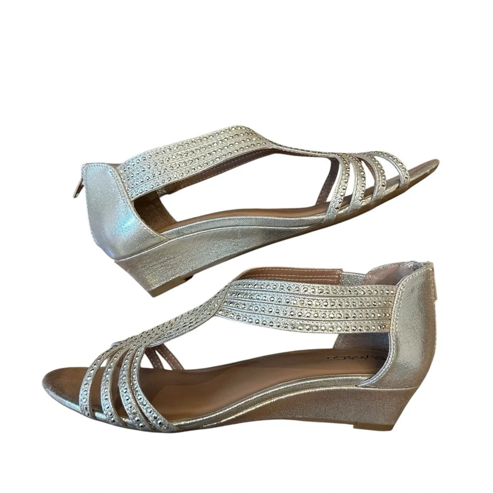 Style & Co Gold Rhinestone Dress Sandals Womens 7.5 Wedding Evening Prom Heels - Picture 2 of 5